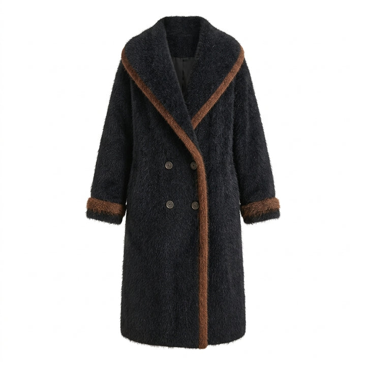 Moe – Manteau croisé noir sur fond blanc pur 