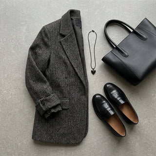 Mizuki blazer effet tweed à chevrons - Flat lay et accessoires