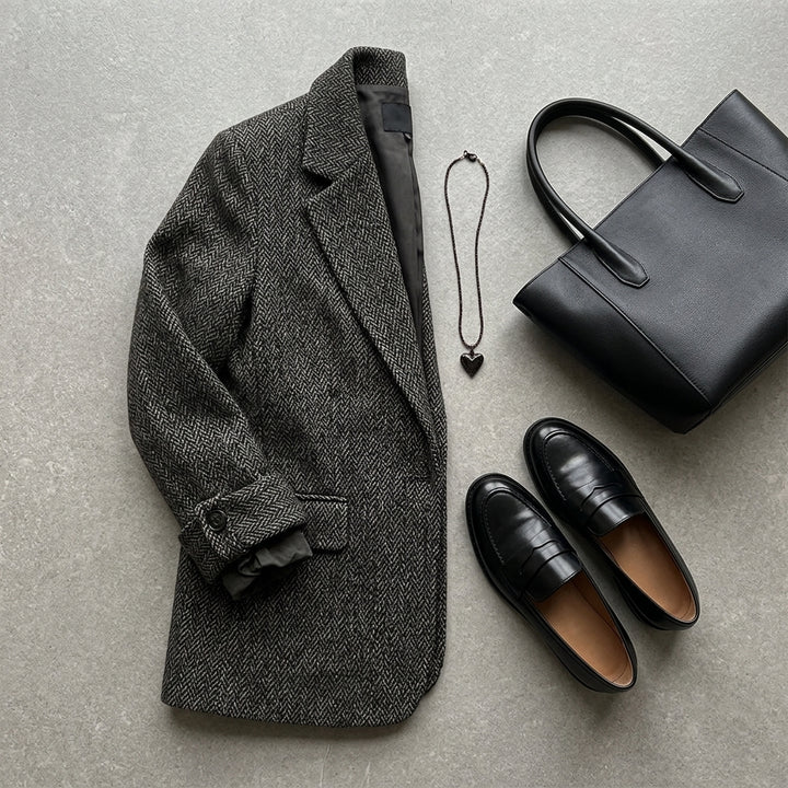Mizuki blazer effet tweed à chevrons - Flat lay et accessoires