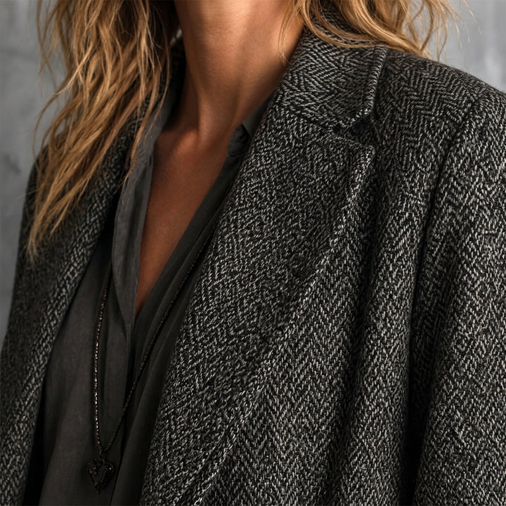 Mizuki blazer effet tweed à chevrons - Gros plan matière chevrons