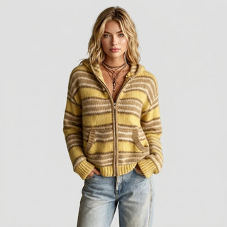 Eri – Cardigan rayé zippé à capuche photo studio principale
