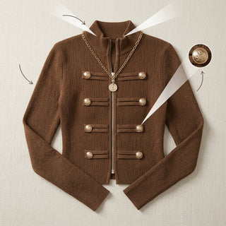 Emiko – Cardigan côtelé zippé vue détails et points forts
