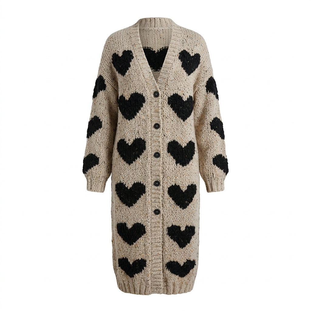 Oto - Cardigan long jacquard cœurs - Photo principale studio