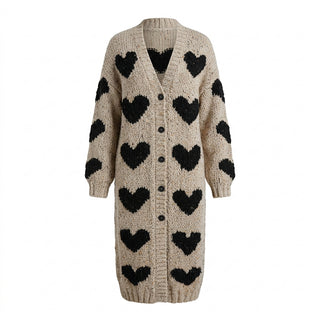 Oto - Cardigan long jacquard cœurs - Photo principale studio