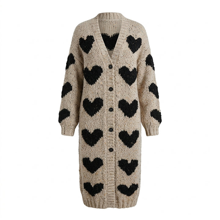 Oto - Cardigan long jacquard cœurs - Photo principale studio