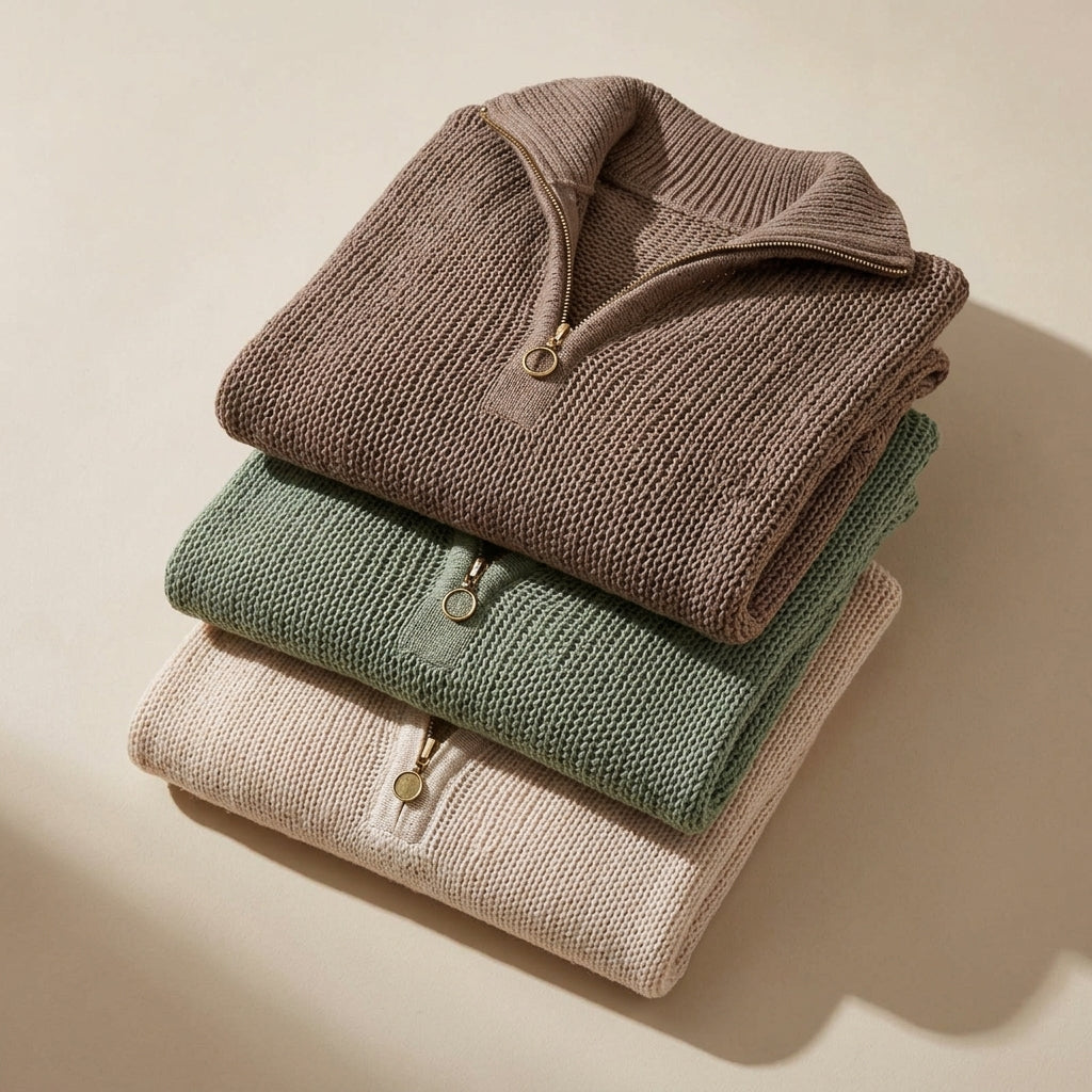 Collection pull Anzu beige vert marron à plat