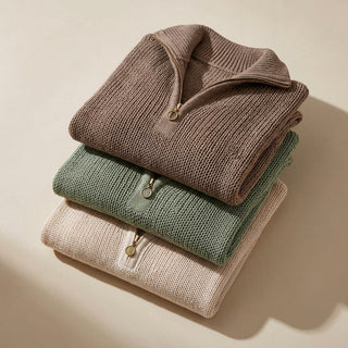 Collection pull Anzu beige vert marron à plat