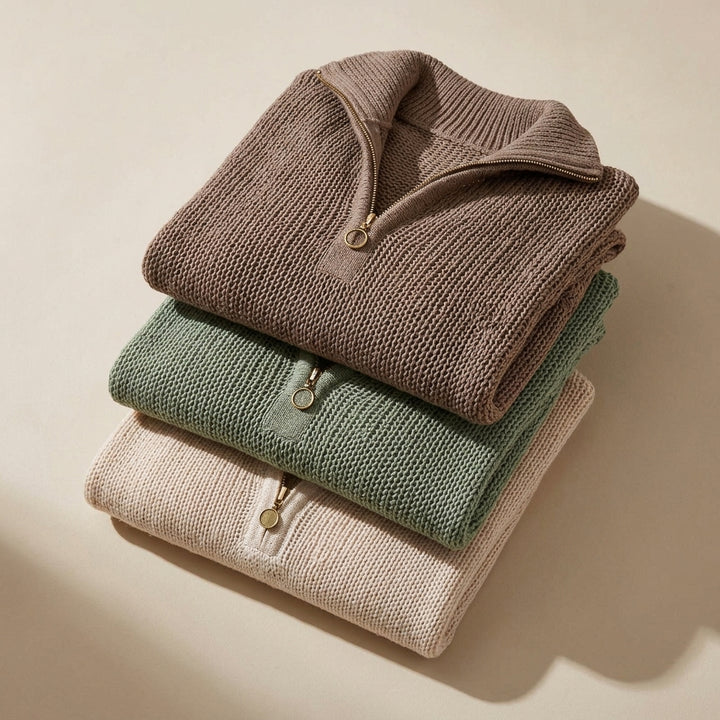 Collection pull Anzu beige vert marron à plat