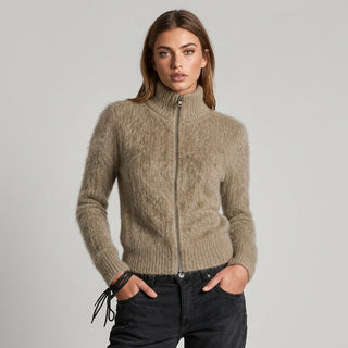 Tama – Cardigan zippé taupe clair vue principale