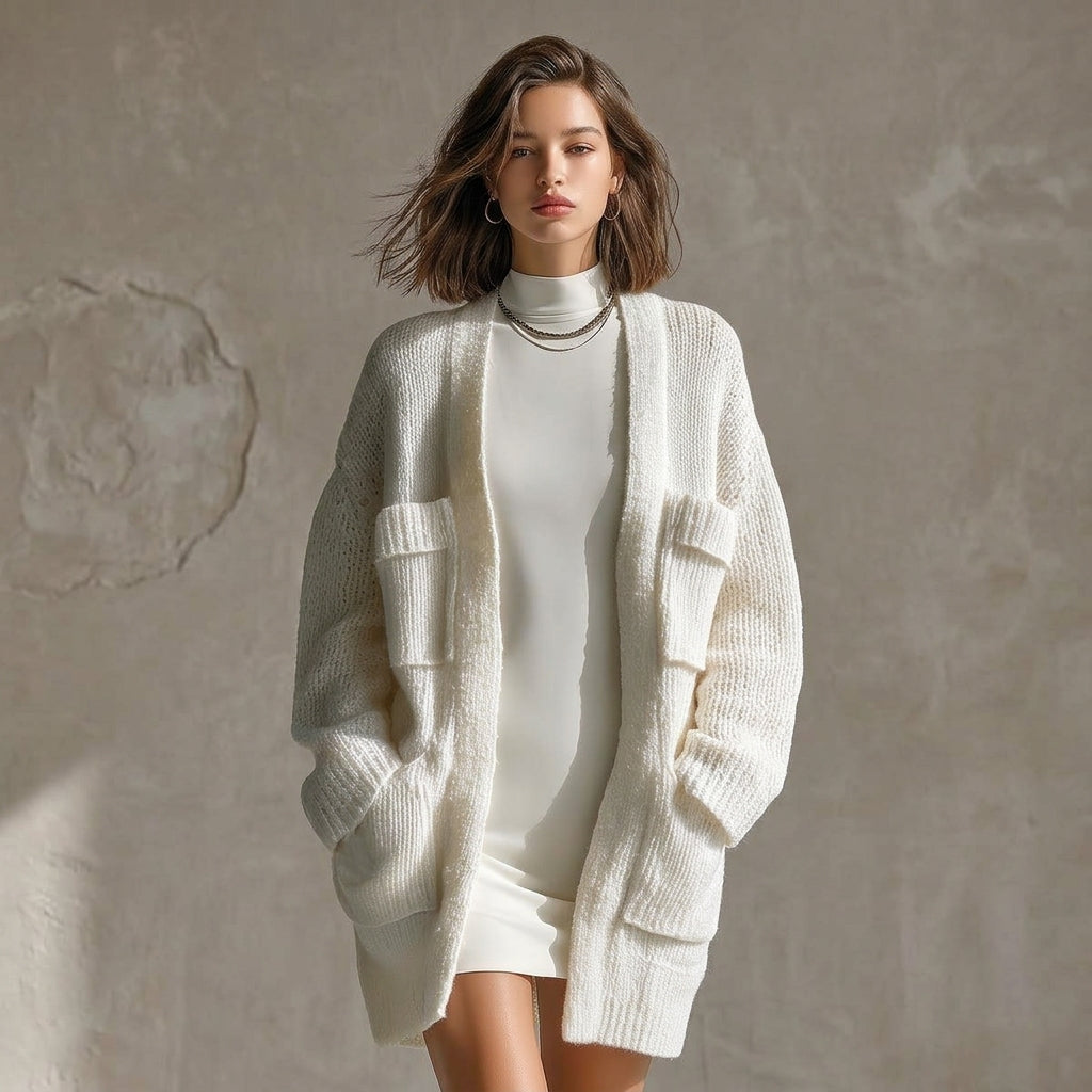 Cardigan oversize Koto blanc crème - Vue silhouette et coupe