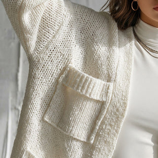 Cardigan oversize Koto blanc crème - Détail maille et poches