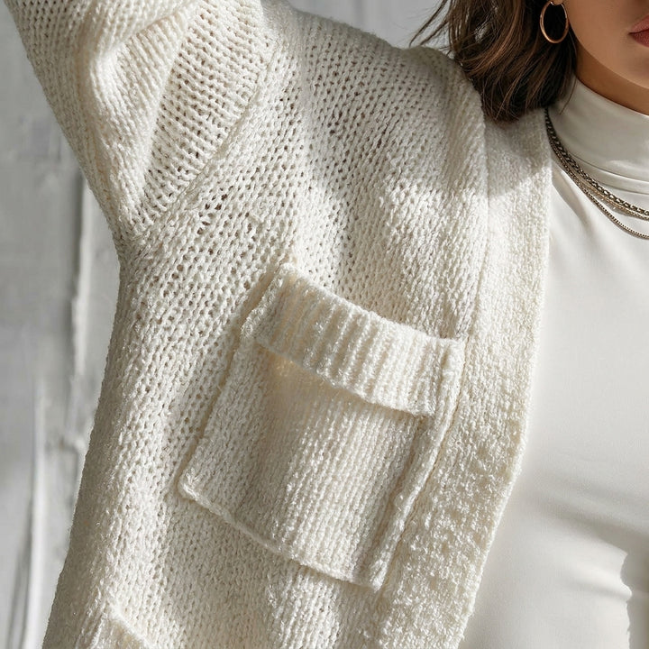 Cardigan oversize Koto blanc crème - Détail maille et poches