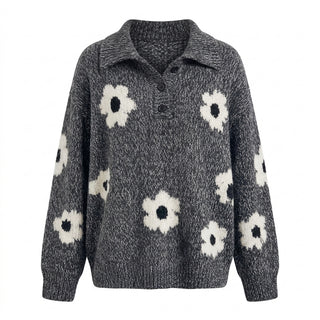 Chiharu – pull jacquard fleuri gris vue principale