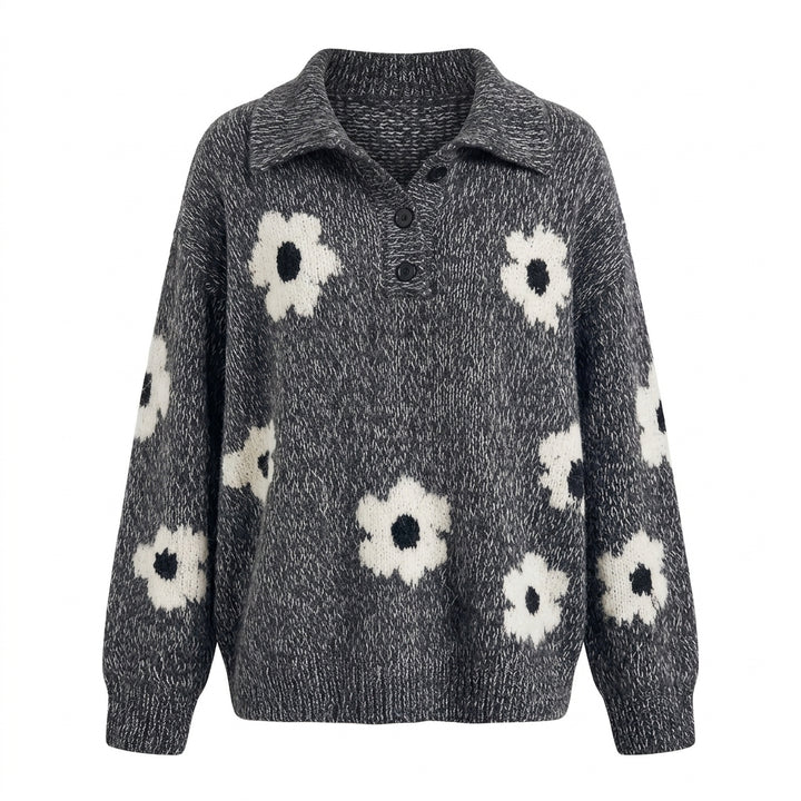 Chiharu – pull jacquard fleuri gris vue principale