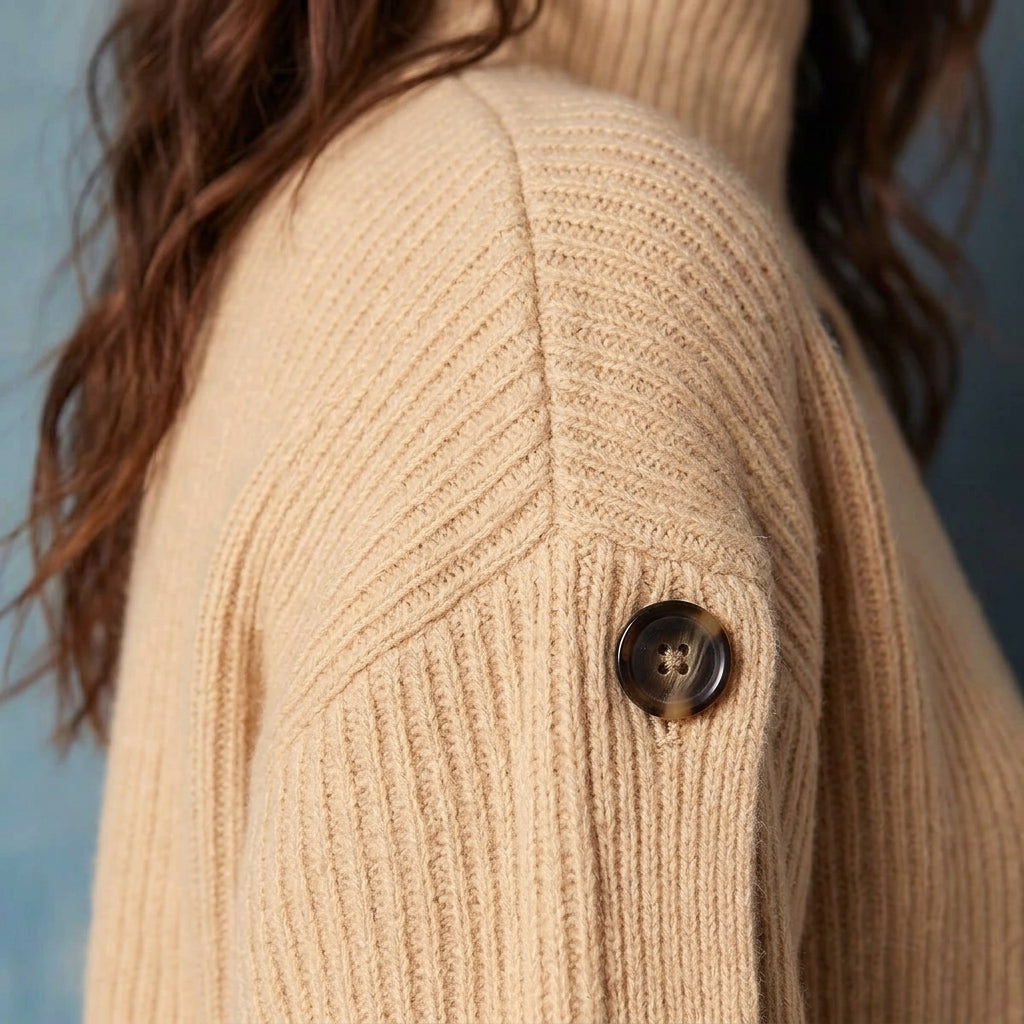 Nanami – Détail maille côtelée et boutons foncés