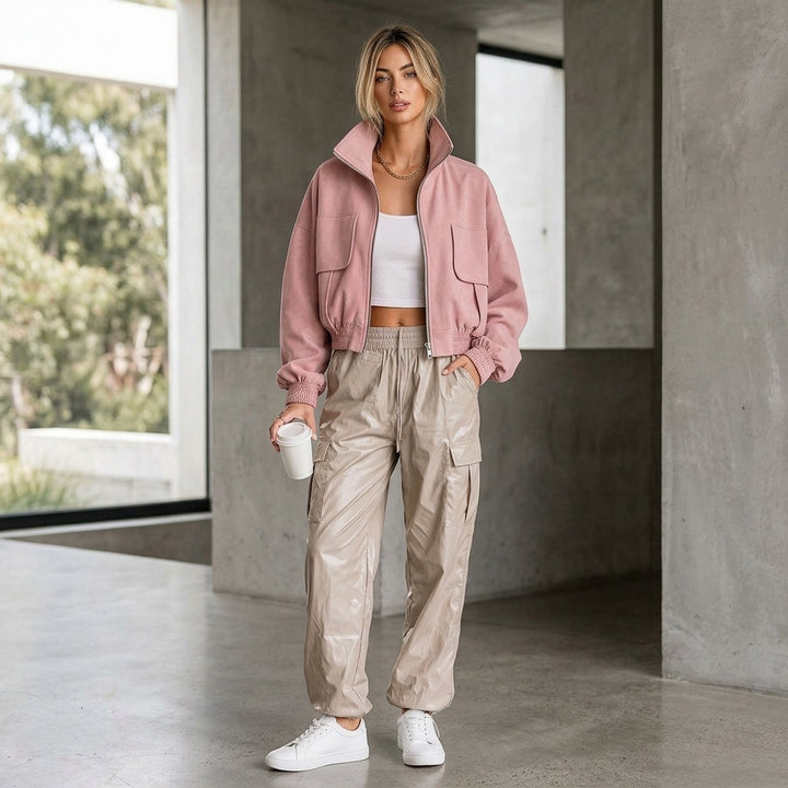 Seika - Veste bomber rose - Porté modèle complet