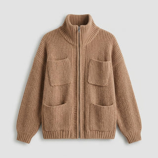 Sakura – Cardigan zippé col montant camel – Photo principale