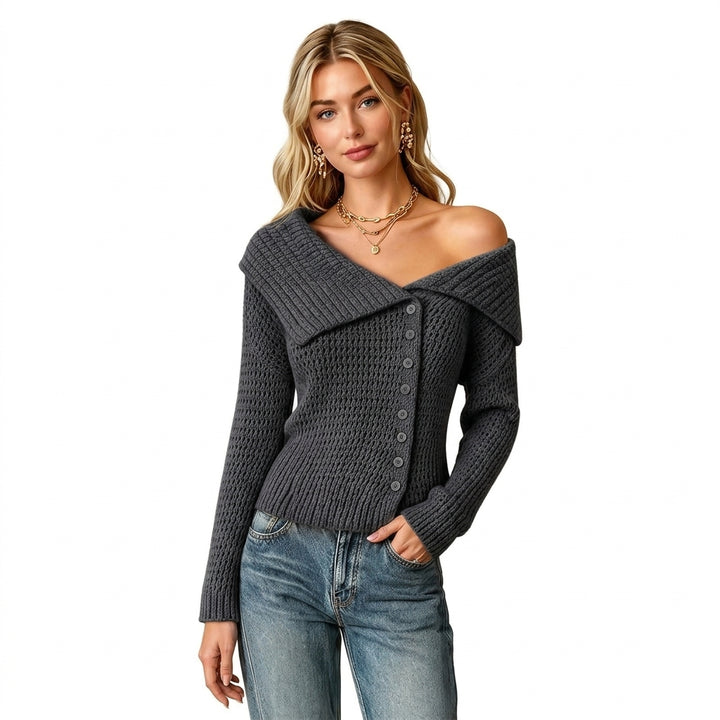Chisato cardigan ajusté gris anthracite - Vue studio principale