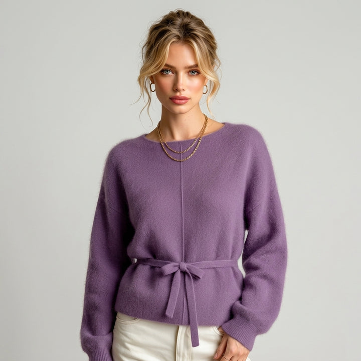 Chiyo - Pull ceinturé violet vue studio