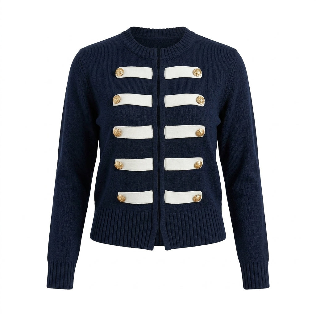 Cardigan Kurumi bleu marine et blanc - Vue studio principale