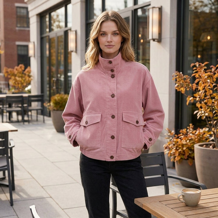 Hiromi – Veste bomber rose velours côtelé look terrasse café