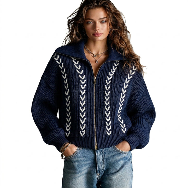 Ayano - Cardigan zippé bleu marine vue studio