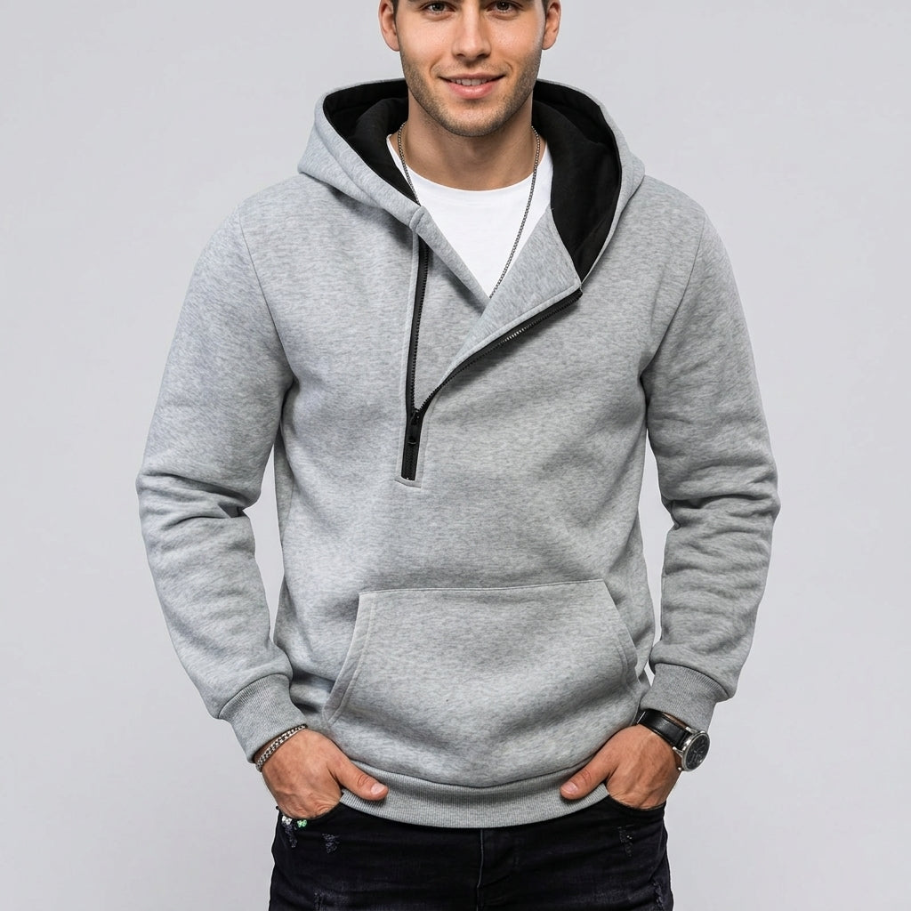 Kiri – sweat à capuche demi-zip gris clair vue studio