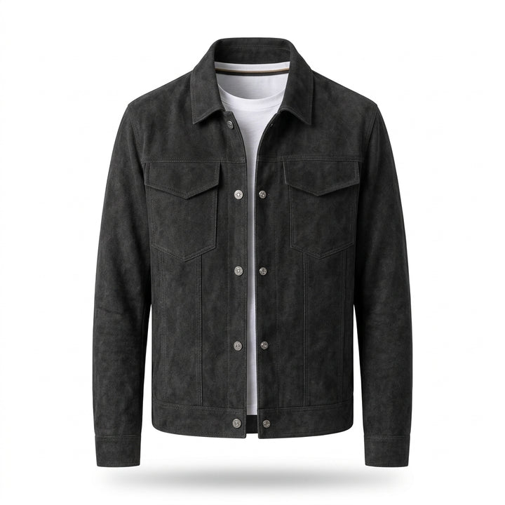 Kage – Veste effet cuir gris fond blanc studio