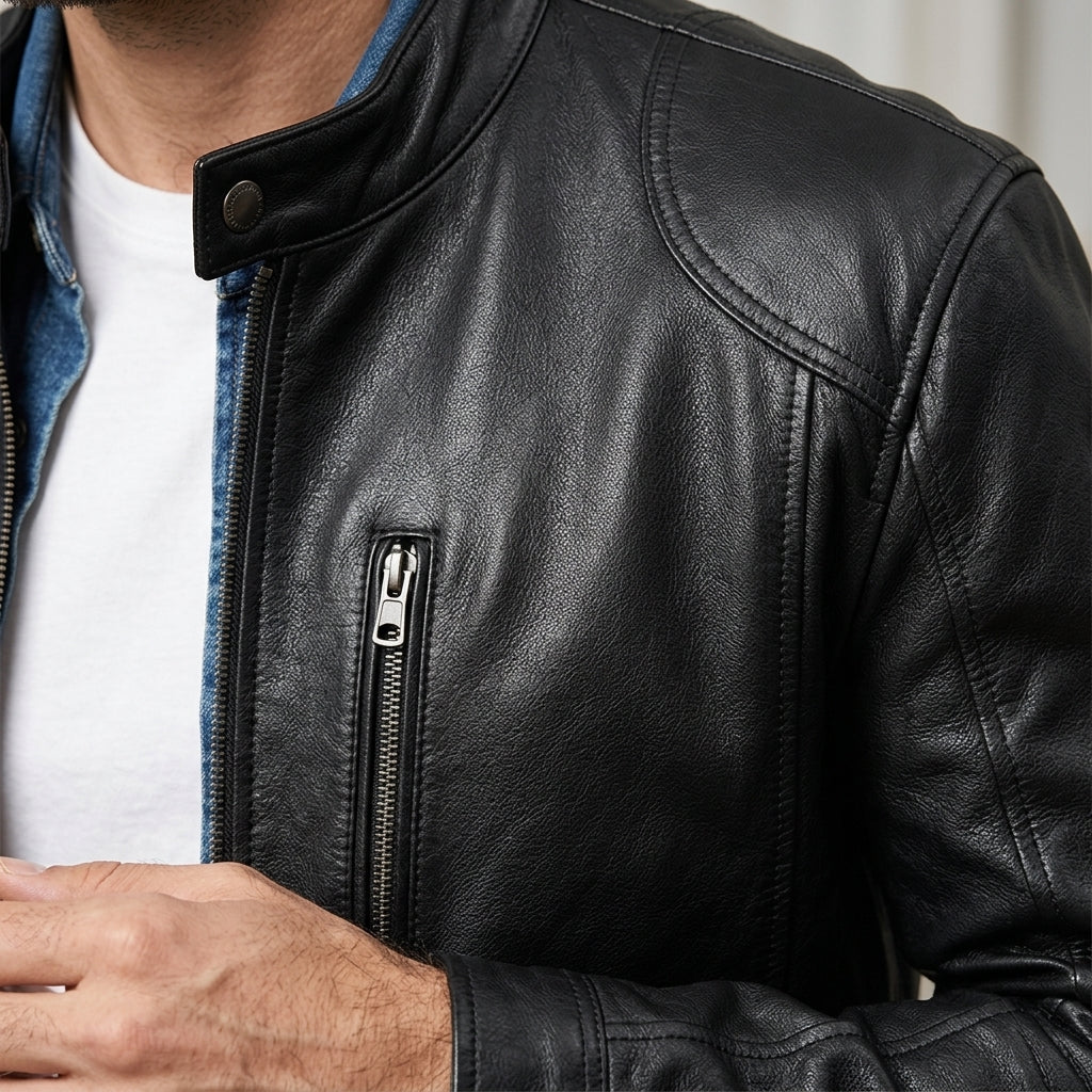 Tetsu – gros plan matière effet cuir et zip métallique