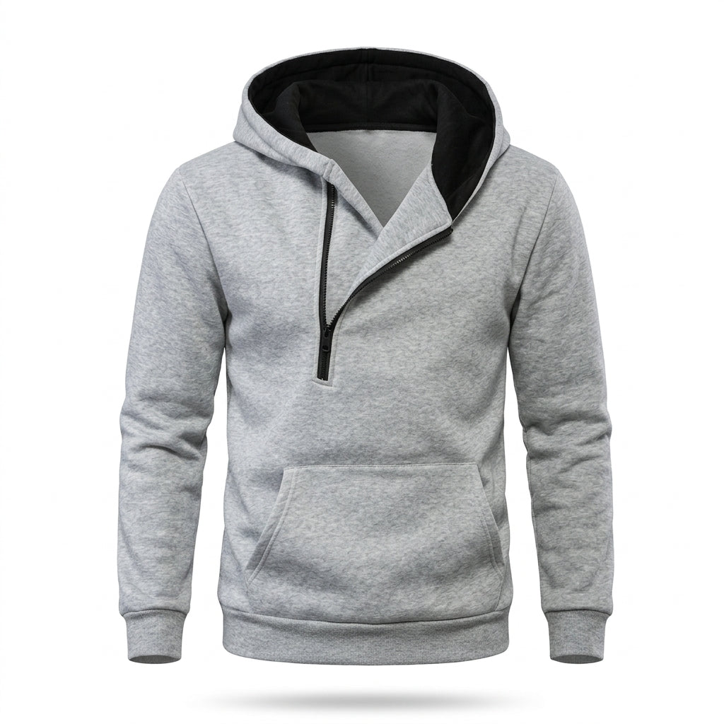 Kiri – sweat à capuche demi-zip fond blanc studio #FFFFFF