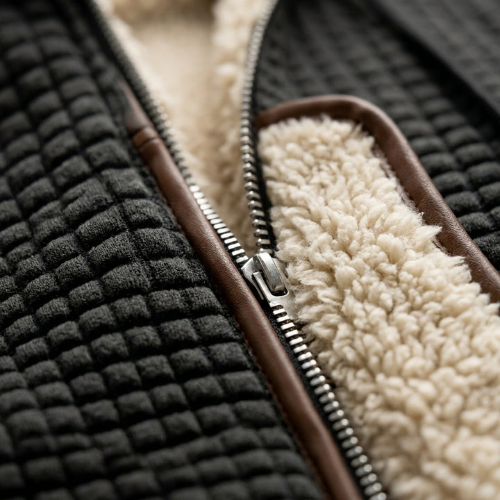 Ryo veste rétro matelassée - gros plan texture matelassée et finitions