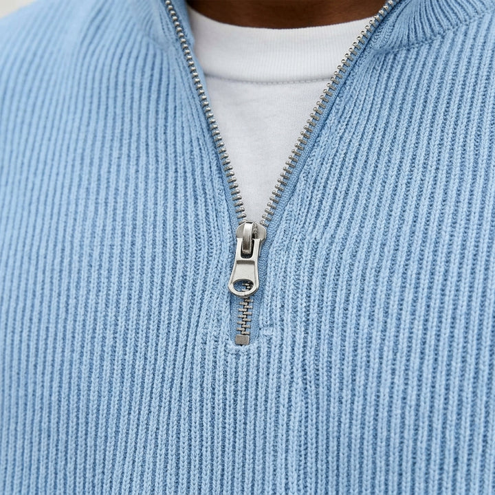Pull Daichi - Gros plan maille côtelée et fermeture éclair