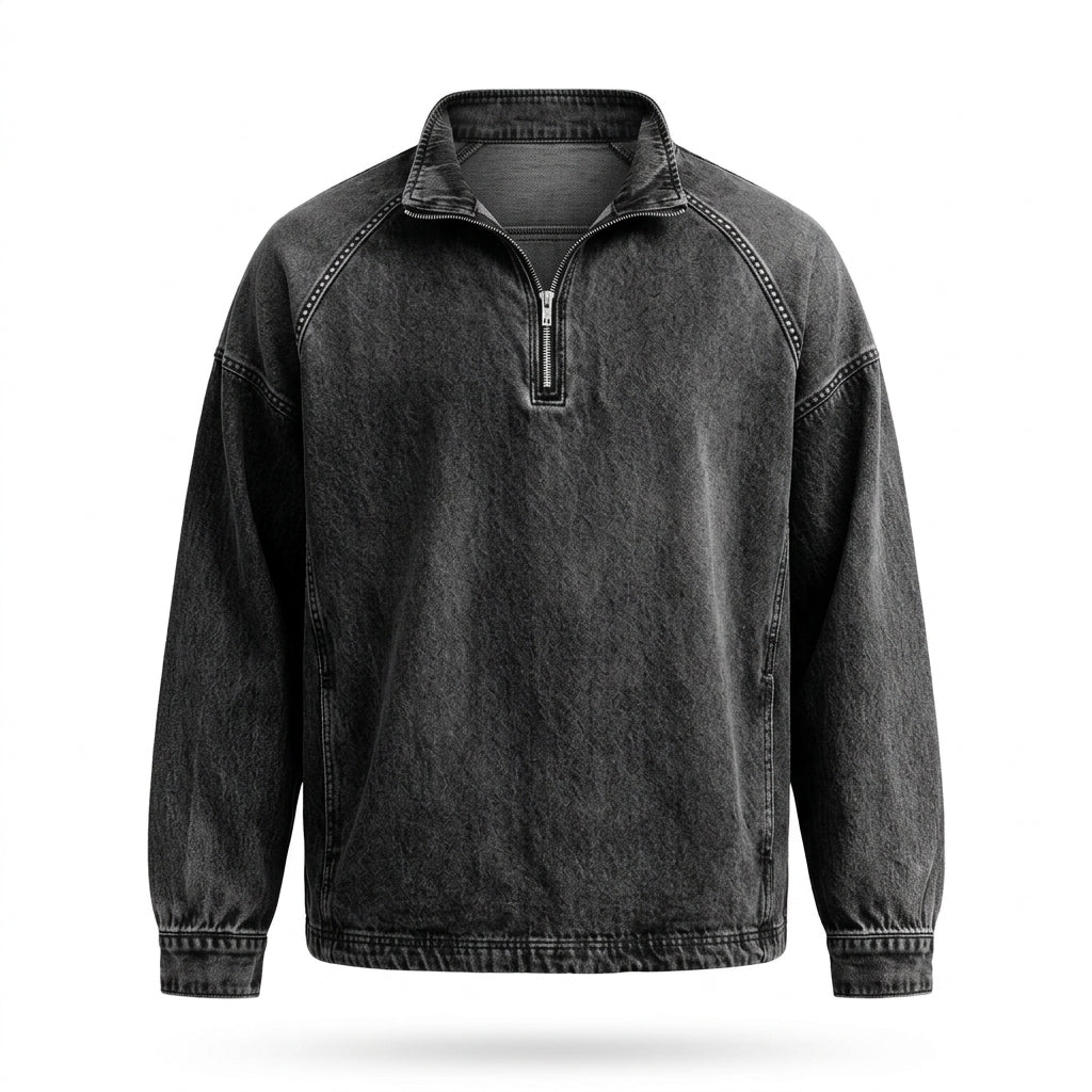 Gin - Pull demi-zip vintage col montant vue studio
