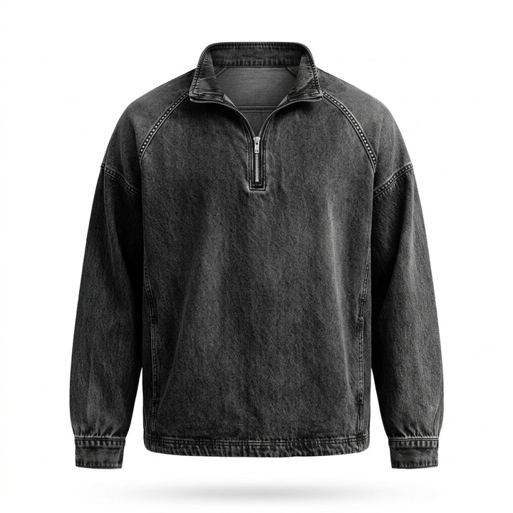 Gin - Pull demi-zip vintage col montant vue studio