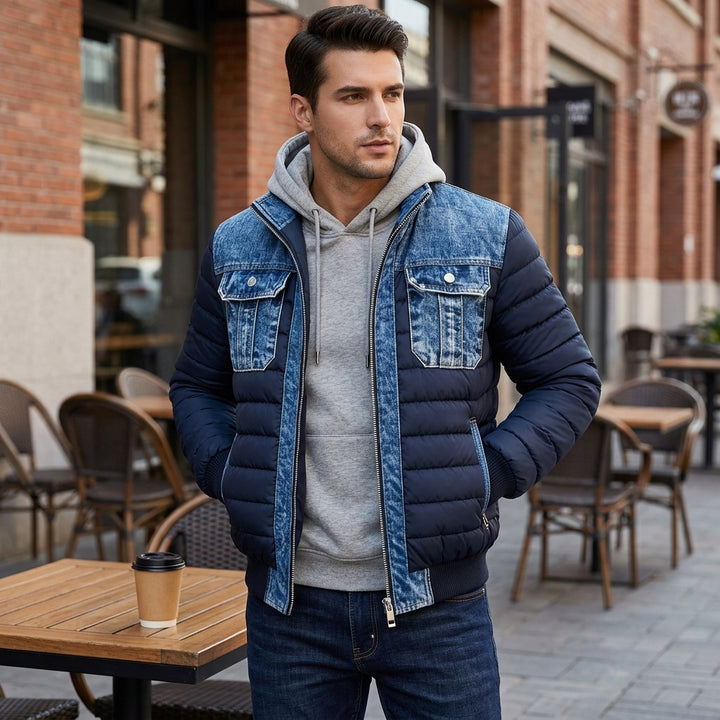 Tatsu – Veste hybride portée par un mannequin en extérieur