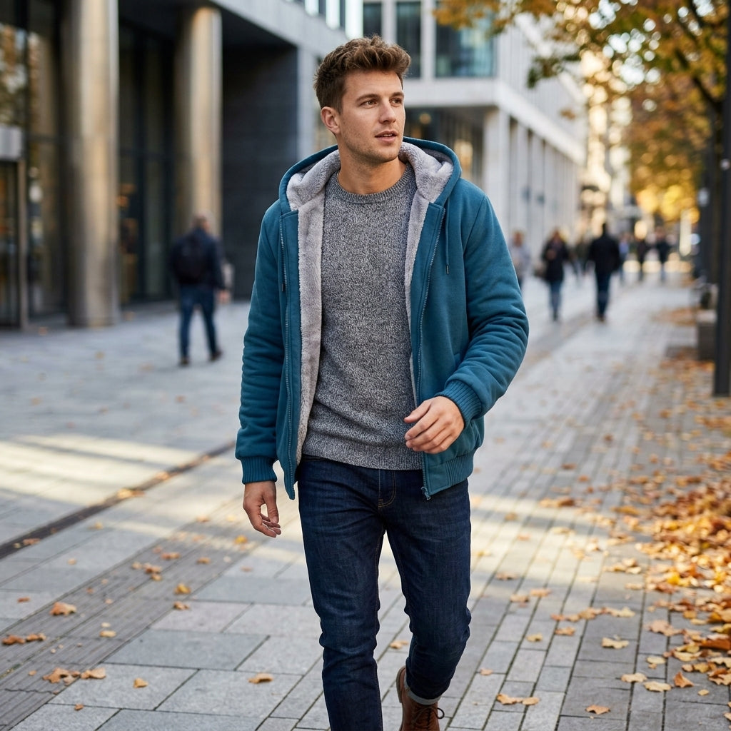 Haruto – Veste d'hiver bleu marine portée en extérieur
