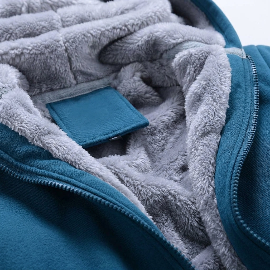 Détail de la doublure polaire douce et fermeture zippée Haruto