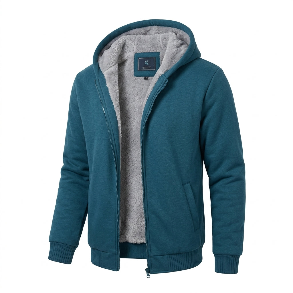 Haruto – Veste d'hiver doublée polaire bleu marine sur fond blanc pur