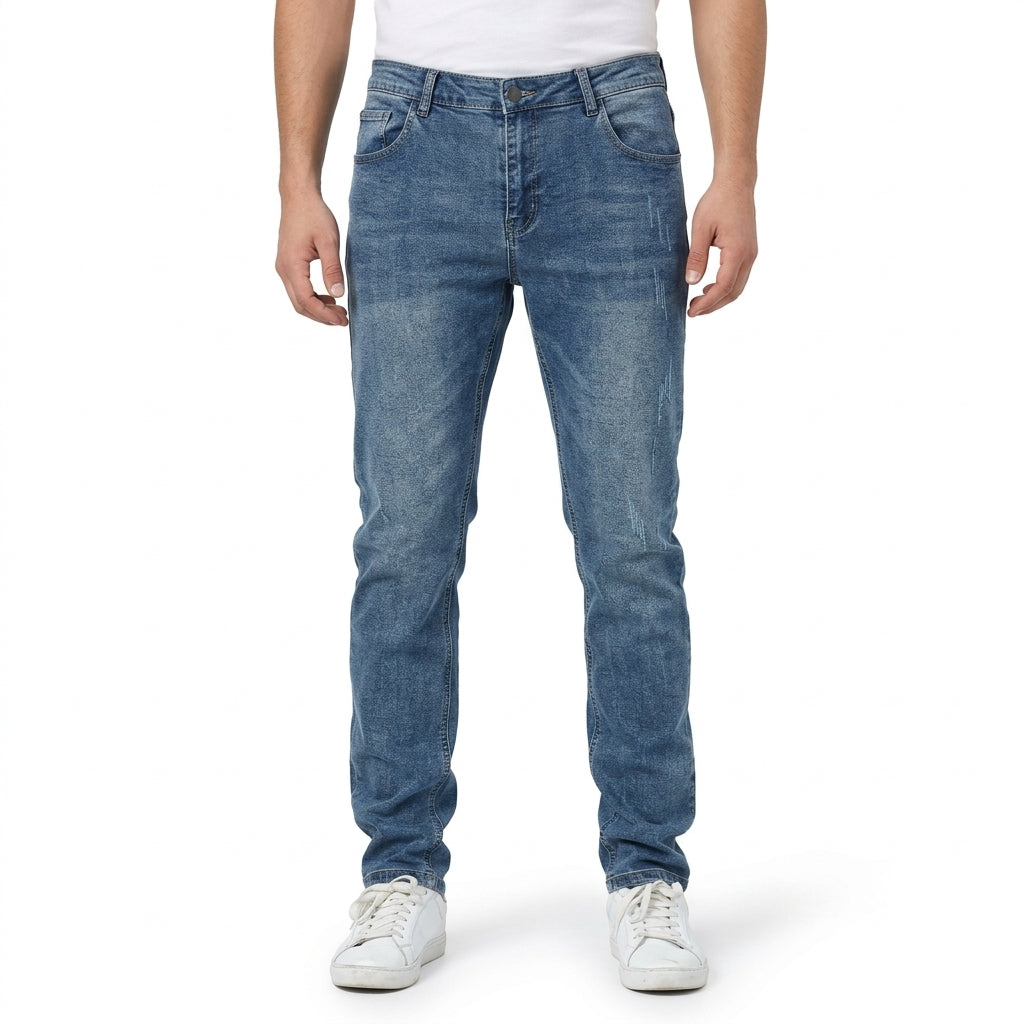 Isamu – Jean délavé coupe classique fond blanc studio