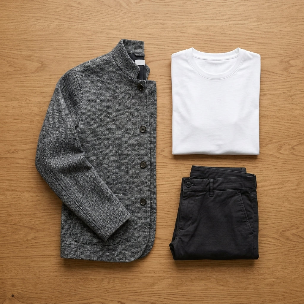 Tenue et composition avec la veste en maille Eita