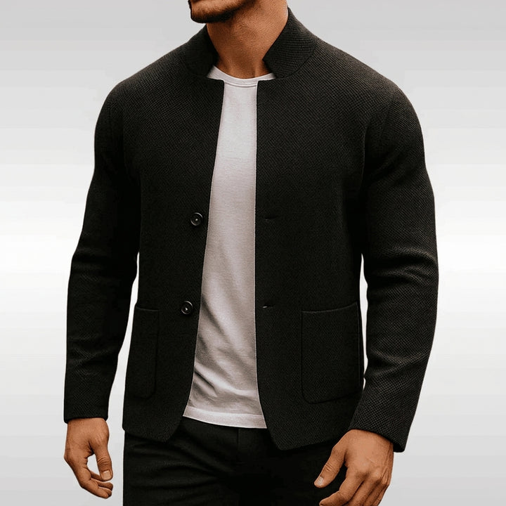 Veste en maille texturée col mao Eita – vue studio