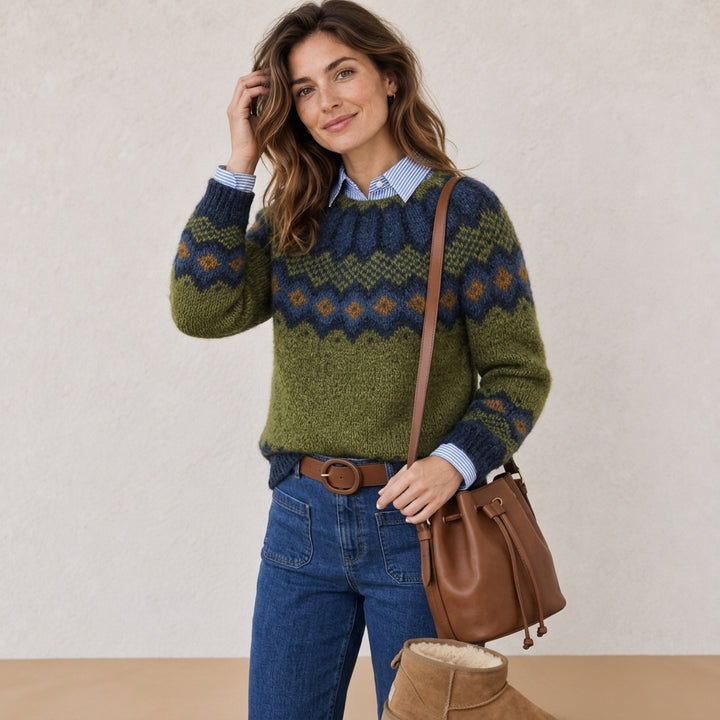 Tomiko – Pull vert forêt porté lookbook