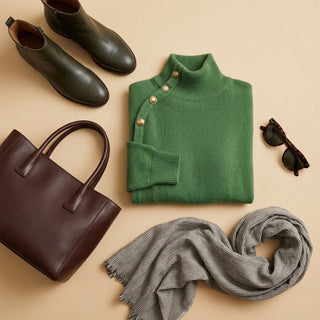 Chizuru pull col cheminée - composition stylée flat-lay