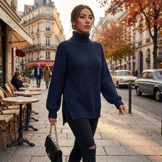 Michiru – Pull col montant porté en extérieur style urbain chic