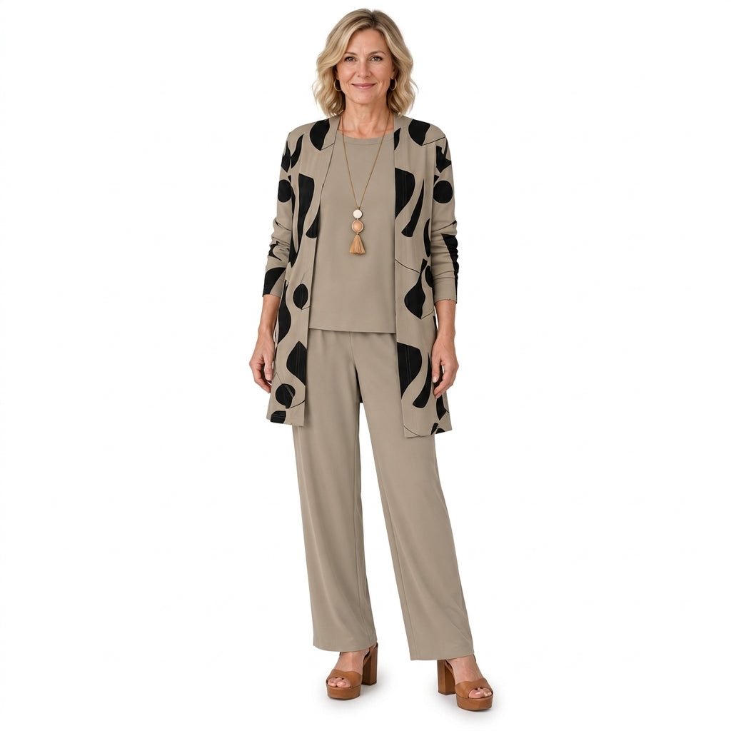 Ayumi ensemble trois pièces taupe - fond blanc pur