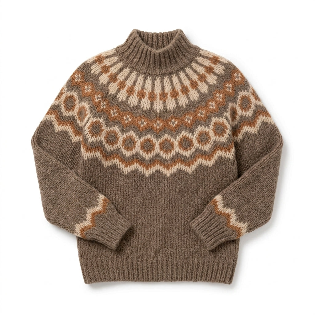 Akemi – Pull col roulé motif norvégien fond blanc