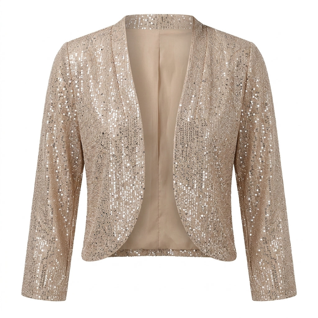 Noriko veste courte à paillettes – studio fond blanc