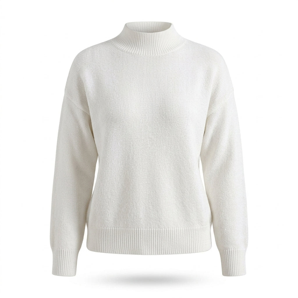 Kimiko – Pull côtelé col montant fond blanc