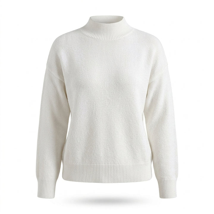 Kimiko – Pull côtelé col montant fond blanc