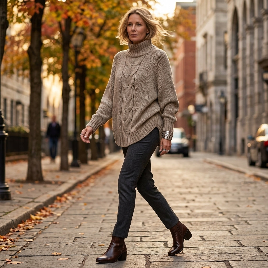 Megumi – Pull vintage porté look automne urbain